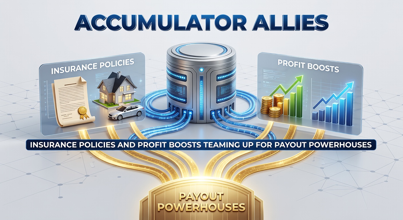 Dynamic chart illustrating payout growth from combined accumulator insurance and profit boosts, with example slips showing refund scenarios and multiplied returns