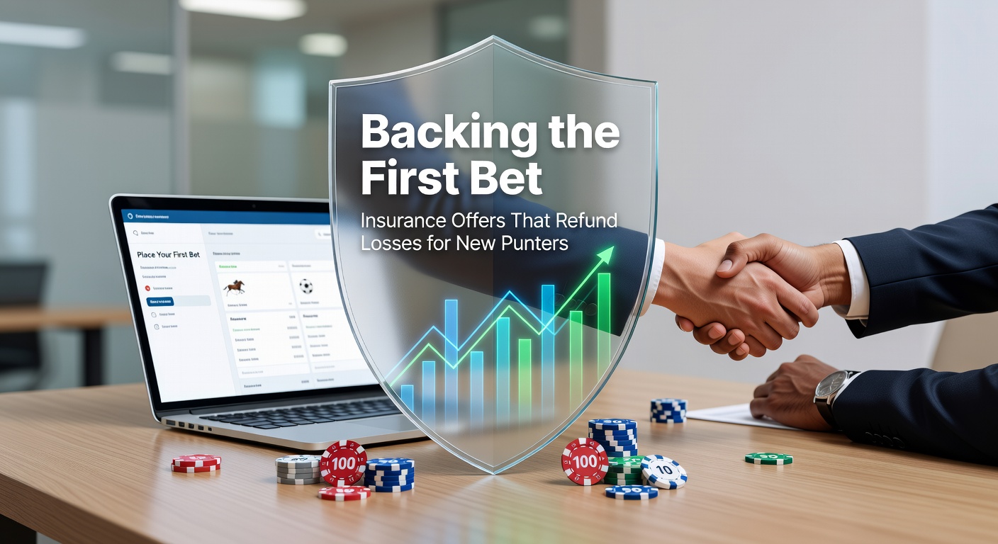 Illustration of a safety net catching falling betting chips, symbolizing first bet insurance refunds for new punters