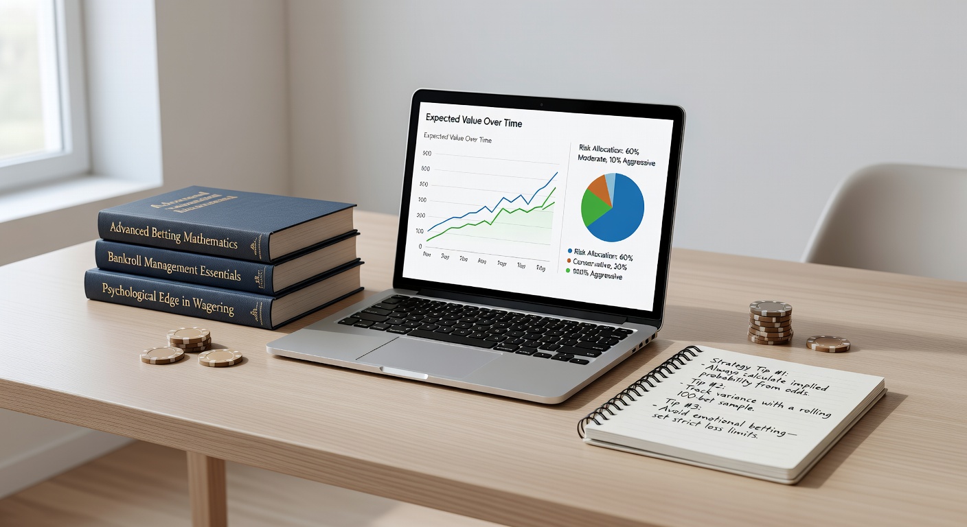 Illustration of the Kelly Criterion formula overlaid on a graph showing bankroll growth curves versus flat betting lines, highlighting exponential advantages