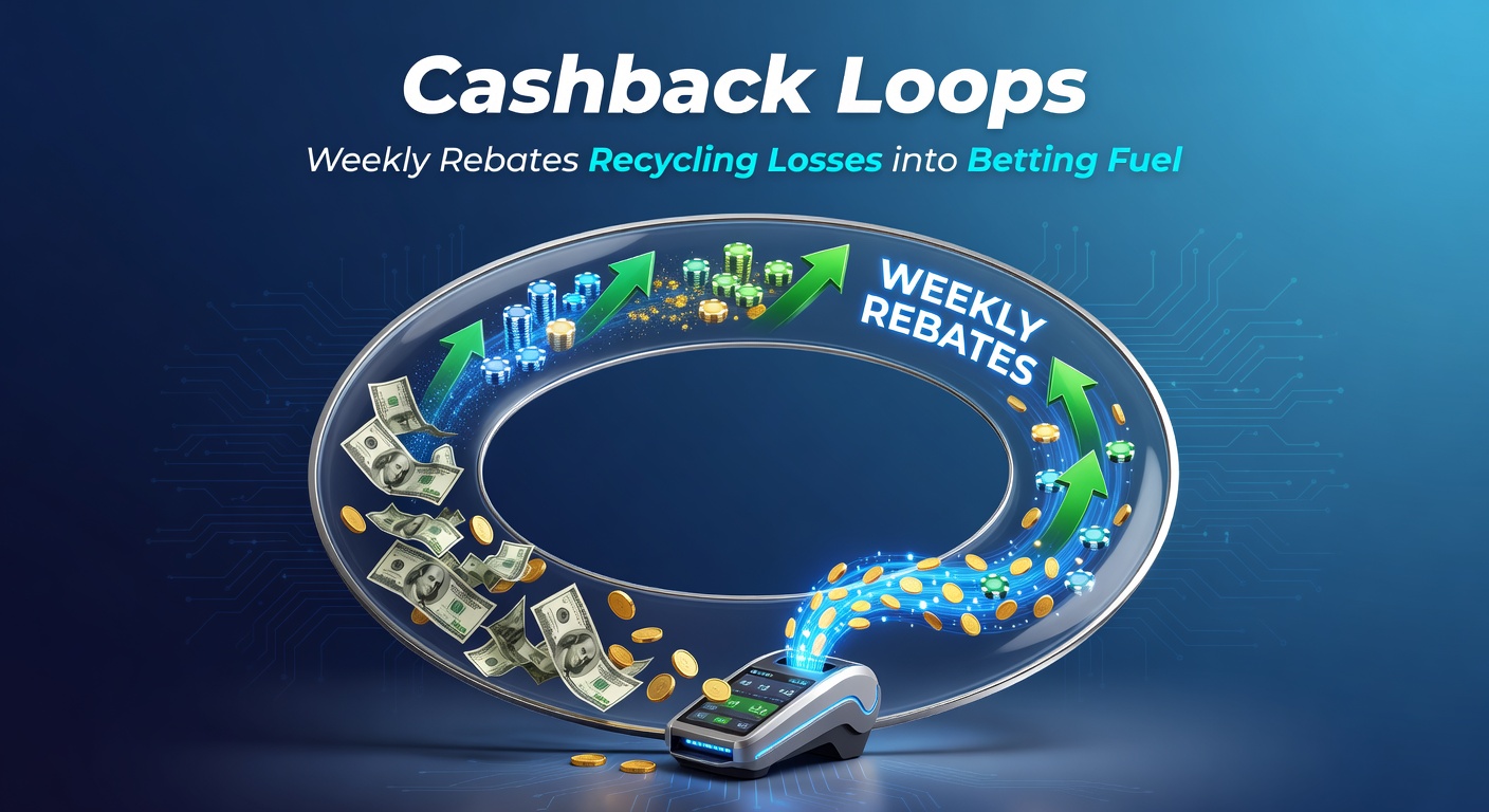 Diagram showing a continuous cashback loop where betting losses convert into rebates for new wagers