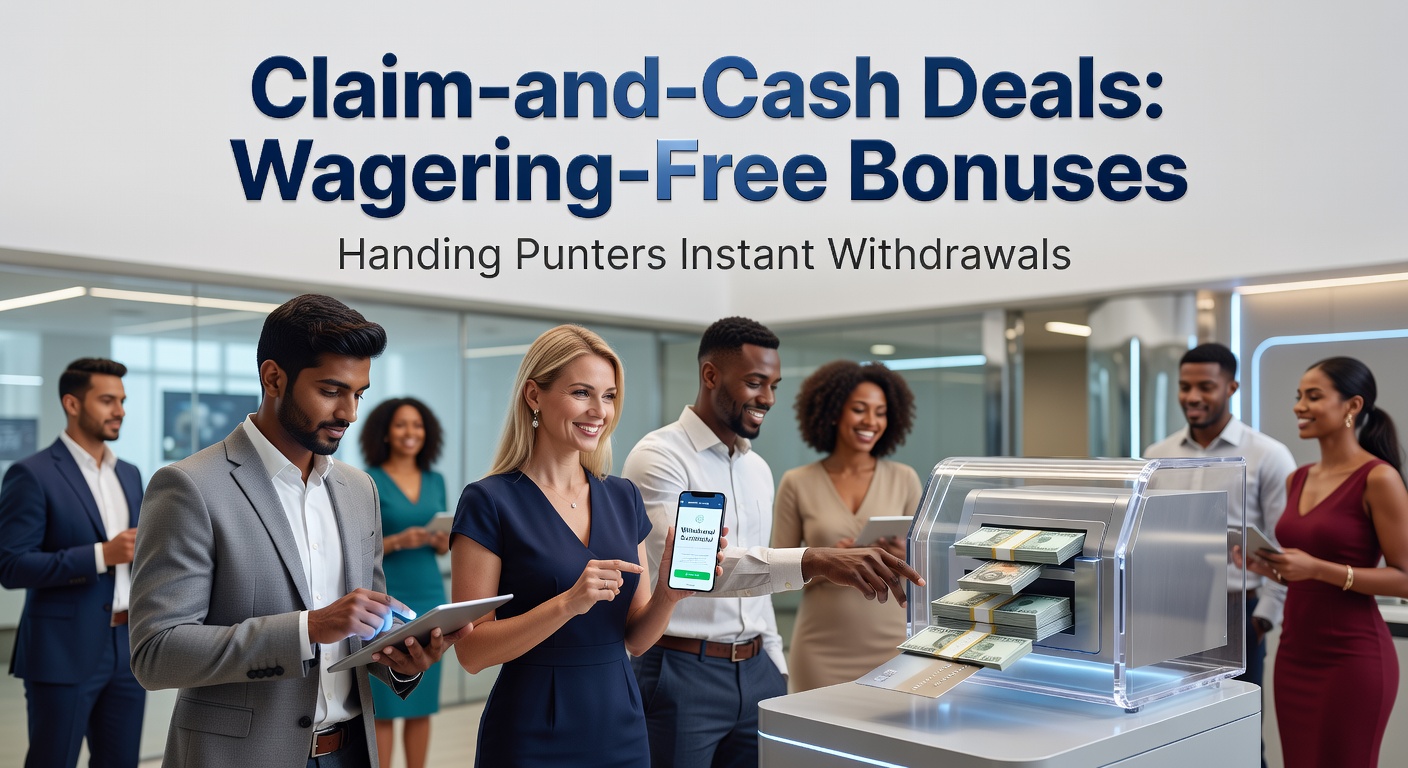A vibrant graphic showing a bettor claiming a bonus chip that instantly converts to cash, with instant withdrawal icons flashing in the background