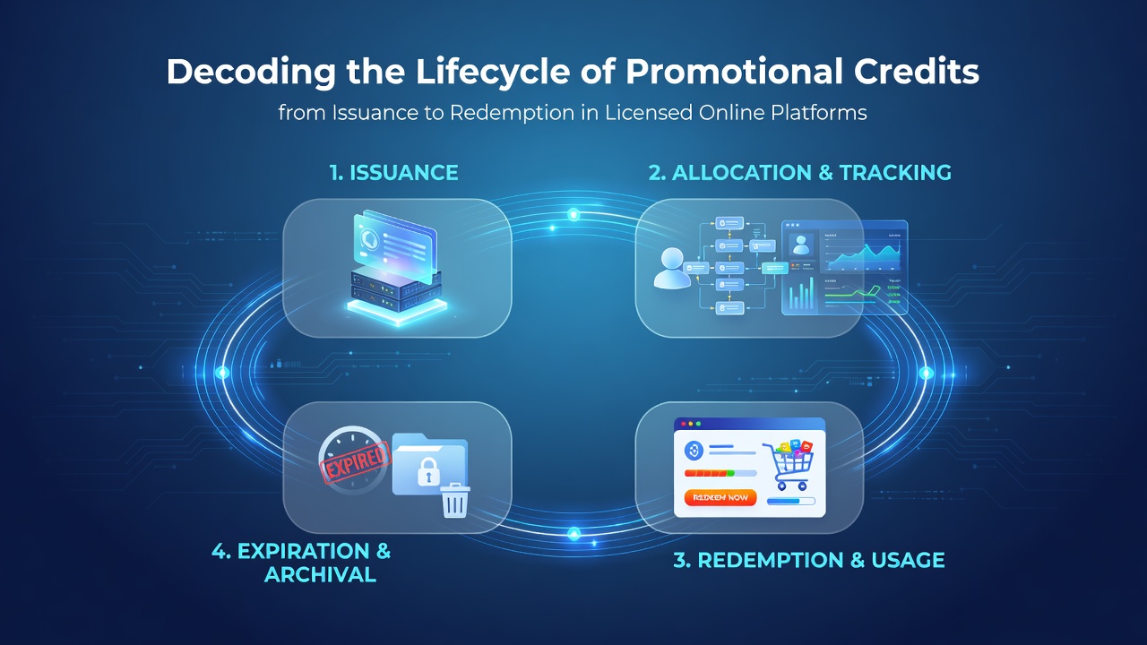 Visual diagram showing the stages of promotional credit movement from operator systems to player accounts in regulated platforms