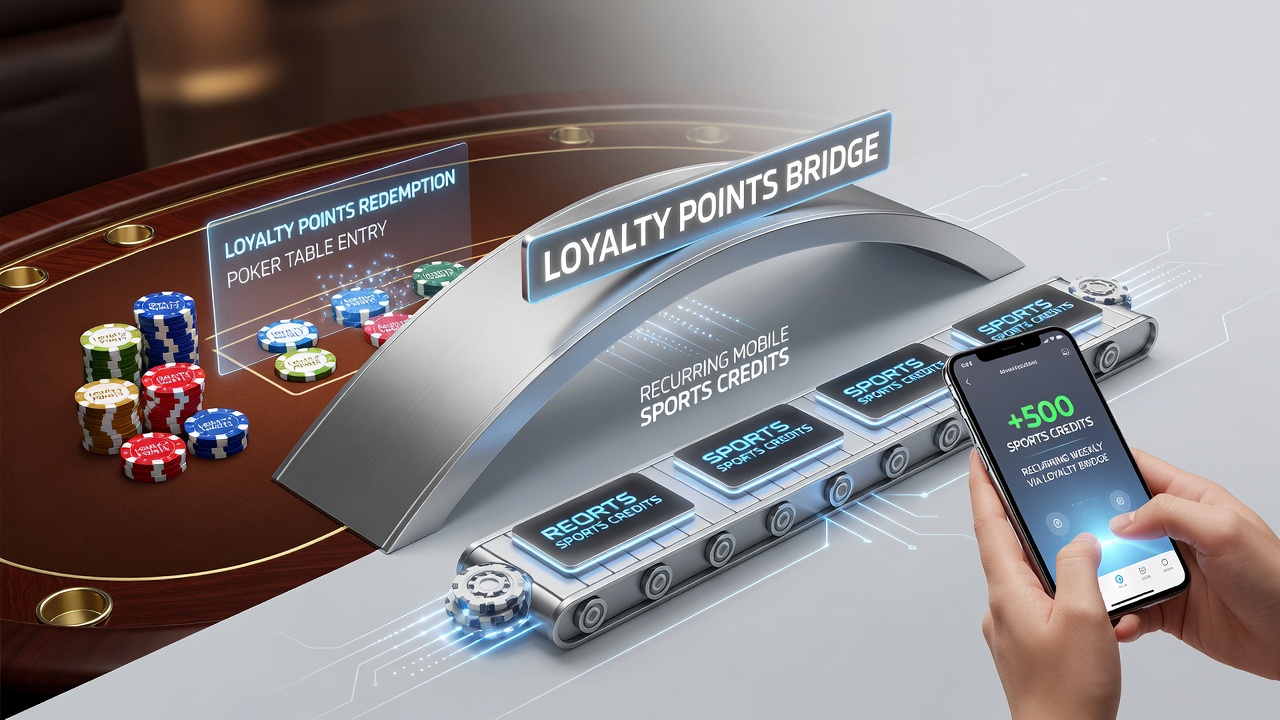 Mobile app screen showing sports betting credits earned from poker loyalty points
