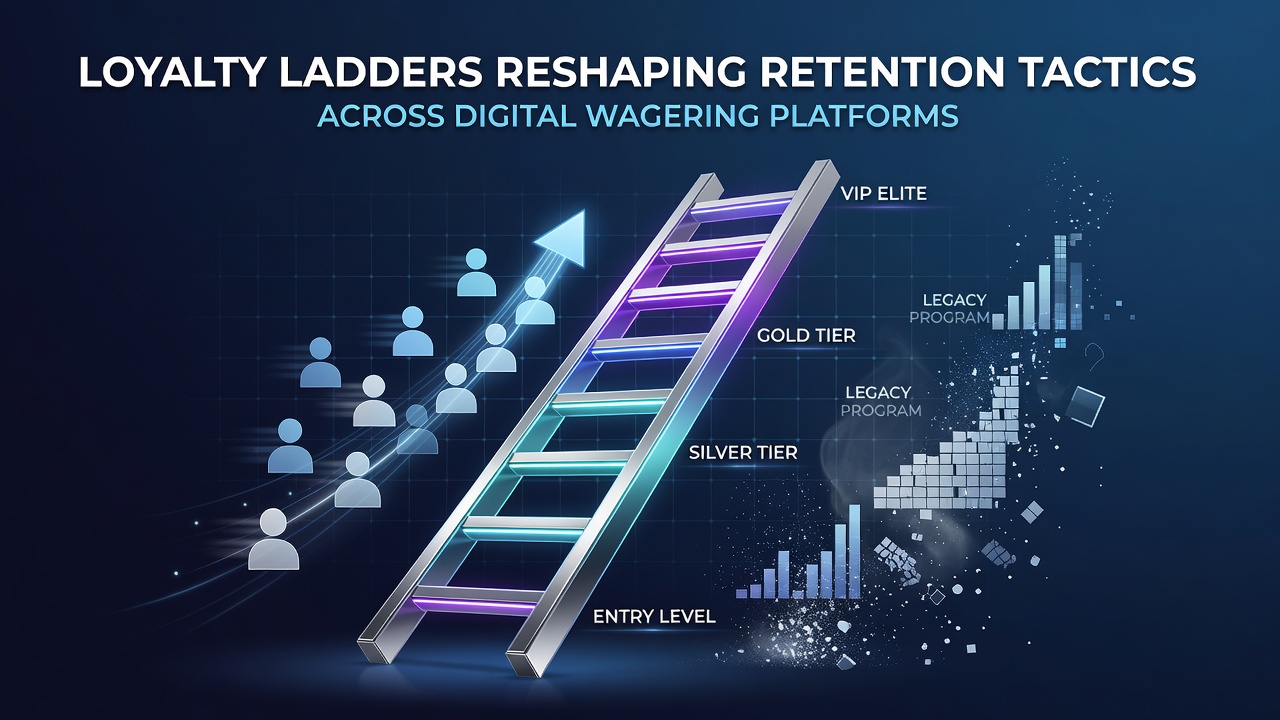 Digital interface showing tiered loyalty levels in an online wagering platform with progress bars and reward icons