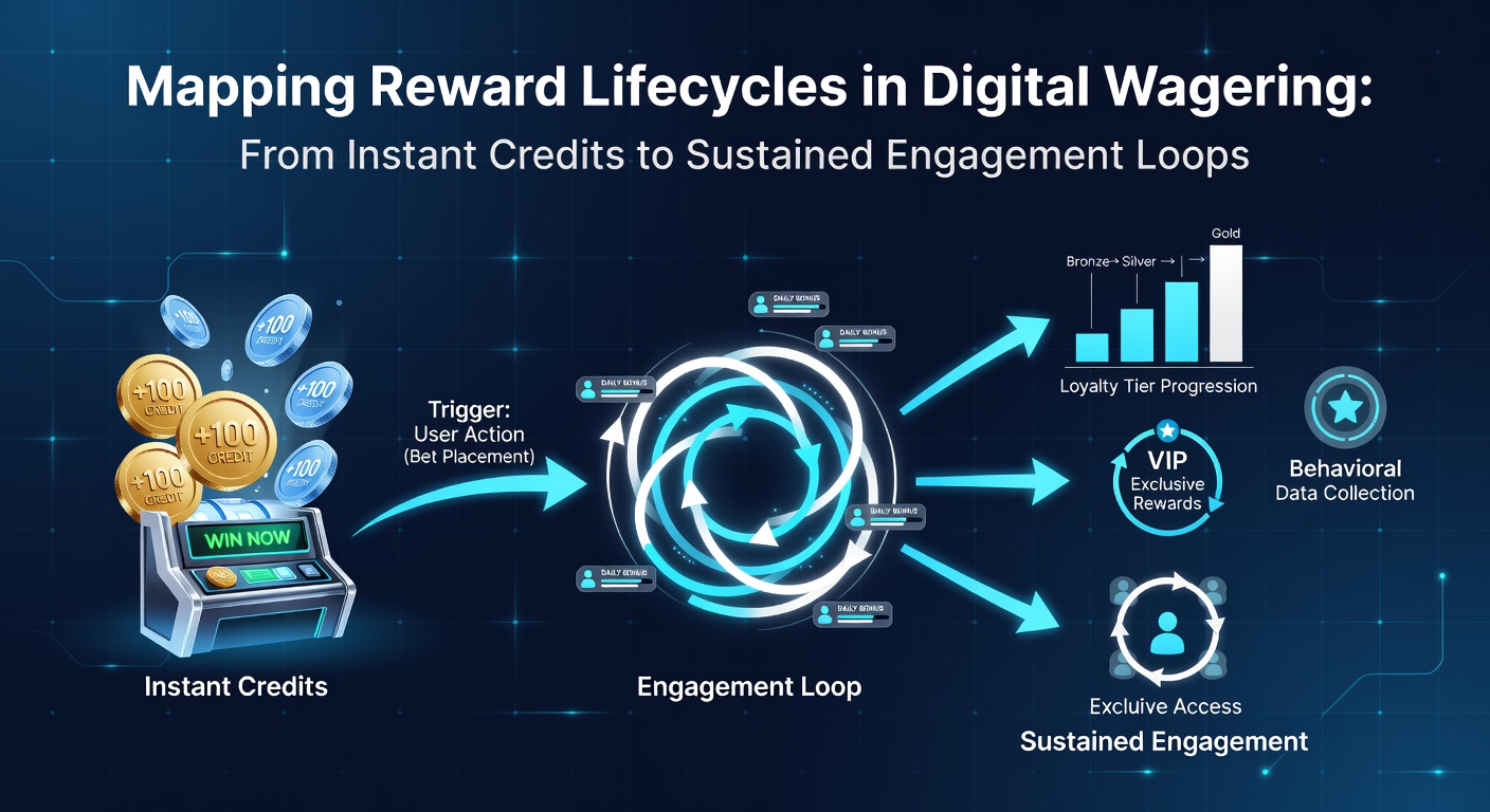 Diagram showing the progression of reward lifecycles in digital wagering platforms from initial credits to ongoing engagement mechanisms