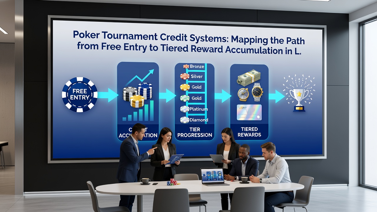 Detailed view of tiered reward accumulation process for poker tournament credits