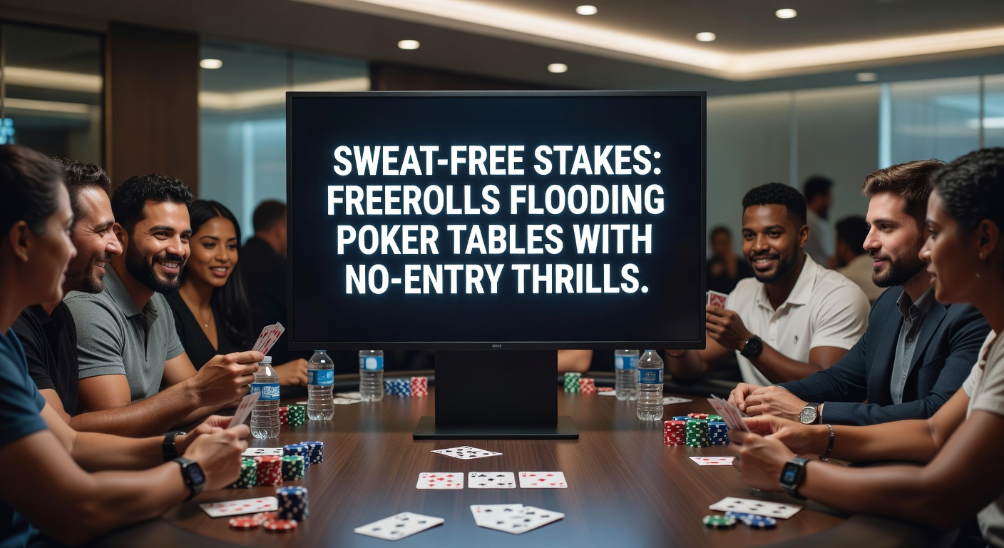 Vibrant online poker freeroll tournament screen showing crowded leaderboards and chip stacks building tension