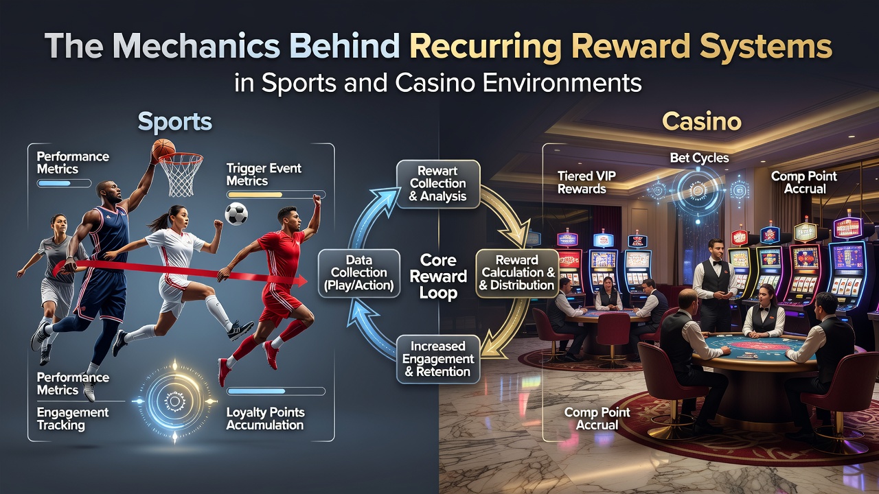 Schematic overview of recurring reward system flows in sports betting platforms and casino environments