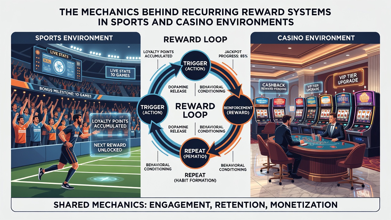 Flowchart showing how points, tiers, and redemption options interconnect in recurring reward systems