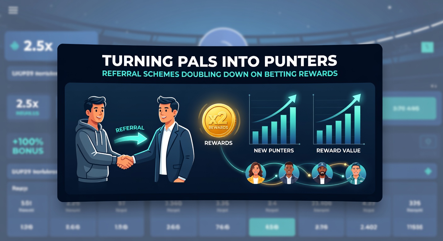 Illustration of friends sharing a betting app on their phones, with reward icons popping up between them