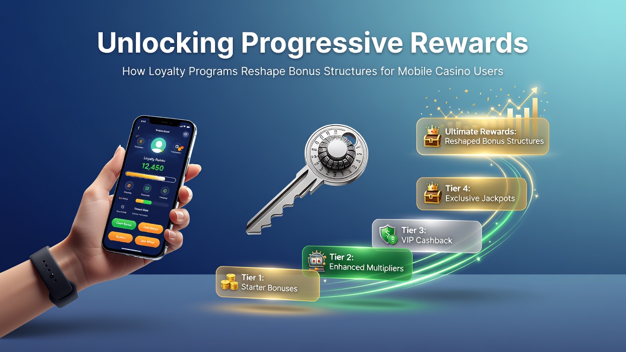 Smartphone screen showing progressive loyalty levels with unlocked casino bonus milestones and reward progress bars