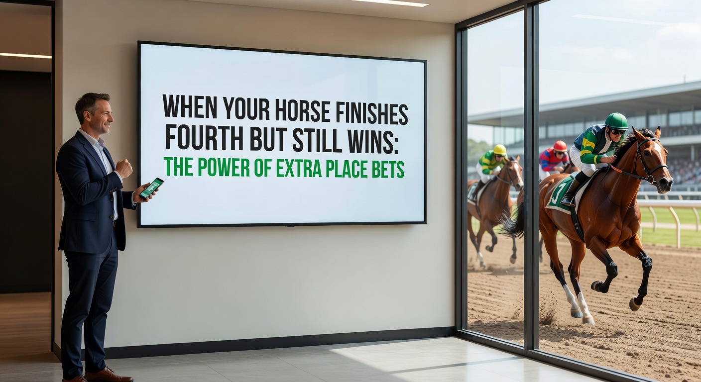 Close-up of a betting slip showing an each-way win on a fourth-placed horse, with bookmaker terms highlighting extra place payout details